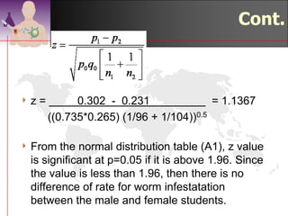 Notes on MSE

4 Ifthere are only two groups, the MSE is equal
  to the pooled estimate of variance used in the
  equal-variance t test.
4 ANOVA assumes that all the group variances
  are equal.
4 Other options should be considered if group
  variances differ by a factor of 2 or more.
4 (12.8380   ~ 9.4160 ~ 11.1262)
 
