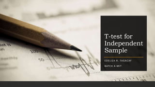 T-test for
Independent
Sample
EDELIZA R. TAGACAY
BATCH 4-MIT
 