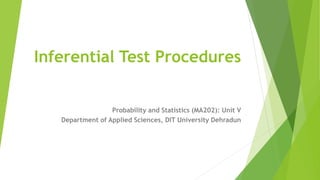 Inferential Test Procedures
Probability and Statistics (MA202): Unit V
Department of Applied Sciences, DIT University Dehradun
 