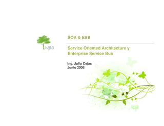SOA  ESB

Service Oriented Architecture y
Enterprise Service Bus

Ing. Julio Cejas
Junio 2008
 