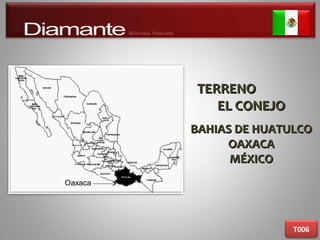 TERRENOTERRENO
EL CONEJOEL CONEJO
BAHIAS DE HUATULCOBAHIAS DE HUATULCO
OAXACAOAXACA
MÉXICOMÉXICO
T006
 