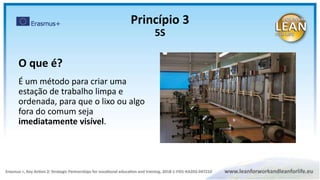 O que é?
É um método para criar uma
estação de trabalho limpa e
ordenada, para que o lixo ou algo
fora do comum seja
imediatamente visível.
Princípio 3
5S
 