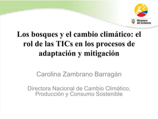 Los bosques y el cambio climático: el
rol de las TICs en los procesos de
adaptación y mitigación
Carolina Zambrano Barragán
Directora Nacional de Cambio Climático,
Producción y Consumo Sostenible
 