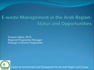 Hossam Allam, Ph.D.
Regional Programme Manager
Strategic Concerns Programme
Centre for Environment and Development for the Arab Region and Europe
 