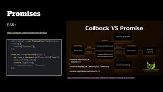 Promises
https://codepen.io/danvitoriano/pen/dBoRba
https://www.tutorialswebsite.com/basic-difference-between-callback-and-promise/
 