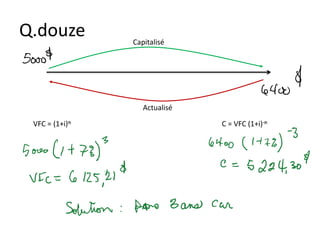 Q.douze         Capitalisé




                   Actualisé

 VFC = (1+i)n                  C = VFC (1+i)-n
 
