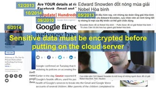 12/2013 
9/2014 
10/2014 
09/2010 
05/2013 
Sensitive data must be encrypted before putting on the cloud server  