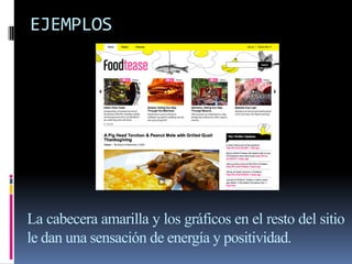 EJEMPLOS
La cabecera amarilla y los gráficos en el resto del sitio
le dan una sensación de energía y positividad.
 