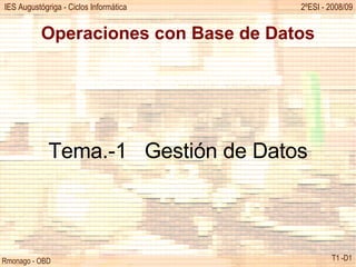 Operaciones con Base de Datos Tema.-1  Gestión de Datos 
