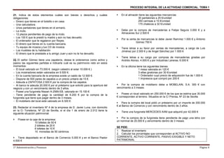 PROCESO INTEGRAL DE LA ACTIVIDAD COMERCIAL. TEMA 1
1º Administración y Finanzas Página 4
21. Indica de estos elementos cuáles son bienes o derechos y cuáles
obligaciones:
− Dinero que tienes en el bolsillo o en casa.
− Una calculadora.
− Unos pantalones que tienes en el armario.
− La moto.
− 12 plazos pendientes de pago de la moto.
− Los 100 € que te prestó tu madre y aún no has devuelto.
− El ordenador que te regalaron por Reyes.
− El dinero que tienes en tu cuenta bancaria.
− Tu equipo de música y tus CD de música.
− Los muebles de tu habitación
− El dinero que le prestaste a tu amigo Juan y aún no te ha devuelto.
22. El señor Gómez tiene una zapatería, desea le ordenemos como activo y
pasivo las siguientes partidas e indicarle cuál es su patrimonio neto en estos
momentos:
− El local valorado en 73.000 €. (según catastro al solar 10.000 €.)
− Los mostradores están valorados en 9.500 €.
− En la cuenta bancaria de la empresa existe un saldo de 12.500 €.
− Dispone de 500 pares de zapatos a un precio unitario de 15 €.
− Adeuda a ZAPATOSA 2.500 € por la compra de los zapatos.
− Al banco le adeuda 20.000 € por el préstamo que solicitó para la apertura del
negocio y con un vencimiento dentro de 3 años.
− Posee una furgoneta Nissan A-2569-EB, valorada en 15.100 €.
− Tiene pendiente de pago la cantidad de 6.200 € por la compra de la
furgoneta que tiene que pagar dentro de 3 meses.
− El mobiliario del local está valorado en 8.300 €.
23. Redactar el inventario Nº 4 de la empresa de D. Javier Luna, con domicilio
en la C/ Toneleros, Nº 23 de Sevilla, si el día 1 de enero de 2.012 tiene la
siguiente situación patrimonial:
Posee en la caja de la empresa:
10 billetes de 50 €
2 billetes de 20 €
6 billetes de 10 €
10 monedas de 50 céntimos
Tiene depositado en el Banco de Comercio 5.000 € y en el Banco Pastor
4.500 €
En el almacén tiene las siguientes mercancías:
30 pantalones a 25 €/unidad
250 camisas a 15 €/unidad
175 chalecos a 32 €/unidad
Debe por la compra de mercaderías a Felipe Segura 3.000 € y a
Almacenes Sur 2.500 €
Por la venta de mercancías le debe Javier Ramírez 1.000 € y Antonio
Gómez 750 €
Tiene letras a su favor por ventas de mercaderías, a cargo de Luis
Jiménez por 2.000 € y de Angel Sánchez por 1.500 €
Tiene letras a su cargo por compras de mercaderías giradas por
Andrés Alonso, 4.500 € y por Industrias Laneras, 6.000 €
En la oficina tiene los siguientes bienes:
1 mesa valorada en 120 €
3 sillas giratorias por 30 €/unidad
1 Ordenador cuyo precio de adquisición fue de 1.000 €
1 Impresora que compró por 200 €
Por la compra de mobiliario debe a MOBELAIN, S.A. 300 € con
vencimiento a 3 meses.
Posee un local valorado en 250.000 € de los que se estima que 30.000
€ corresponden al terreno. Situados en la C/ Prensa, Nº 23 de Sevilla
Para la compra del local pidió un préstamo por un importe de 200.000
€ al Banco de Comercio y con vencimiento dentro de 3 años.
Tiene una furgoneta MERCEDES AXM que adquirió por 42.000 €
Por la compra de la furgoneta tiene pendiente de pago una letra con
un nominal de 20.000 € y vencimiento dentro de 3 meses.
SE PIDE:
1. Realizar el inventario
2. Calcular los porcentajes que corresponden al ACTIVO NO
CORRIENTE, ACTIVO CORRIENTE, PASIVO EXIGIBLE Y NETO
PATRIMONIAL
 