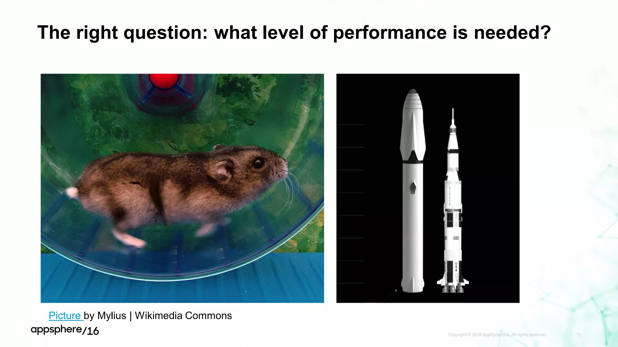 The right question: what level of performance is needed?
Copyright © 2016 AppDynamics. All rights reserved. 13
Picture by Mylius | Wikimedia Commons
 