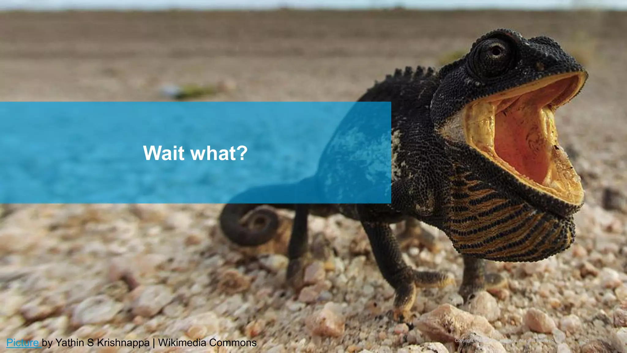 Copyright © 2016 AppDynamics. All rights reserved. 43
Wait what?
Picture by Yathin S Krishnappa | Wikimedia Commons
 