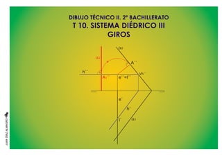 DIBUJO TÉCNICO II. 2º BACHILLERATO
GIROS
T 10. SISTEMA DIÉDRICO III
a1
a2
a2´
e´
I´
h´´
A´´
A ´´1
Vh´´
h´
e´´=I´´
 