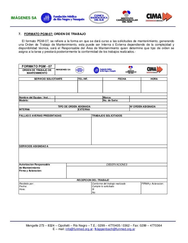 formato para orden de trabajo