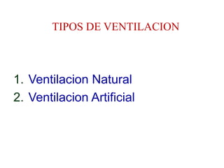 TIPOS DE VENTILACION
1. Ventilacion Natural
2. Ventilacion Artificial
 
