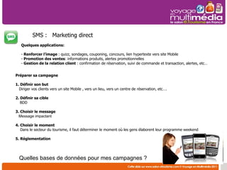 SMS :  Marketing direct  <ul><li>Quelques applications: </li></ul><ul><li>Renforcer l’image  : quizz, sondages, couponing,...