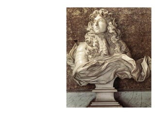 BUSTO DE LUIS XIV



Este retrato fue realizado por
Bernini durante su visita a
Francia.
En estos retratos Bernini gusta de
representar la moda de la época,
mostrándonos las grandes
pelucas utilizadas. Los
abundantes pliegues dan
dinamismo a la figura y generan
una difuminación de carácter
pictórico.
El gesto es altanero y lleno de
dignidad, inherente a su
importante posición como
monarca, y sus rasgos muestran
un sentimiento de distanciamiento
e imperturbabilidad.
 