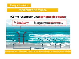 Riesgos Costeros
CORRIENTES DE RESACA
Responsables de la mayor parte de los ahogamientos en las playas españolas
 