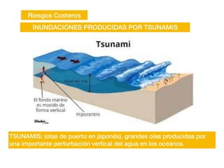 Riesgos Costeros
INUNDACIONES PRODUCIDAS POR TSUNAMIS
TSUNAMIS: (olas de puerto en japonés), grandes olas producidas por
u...