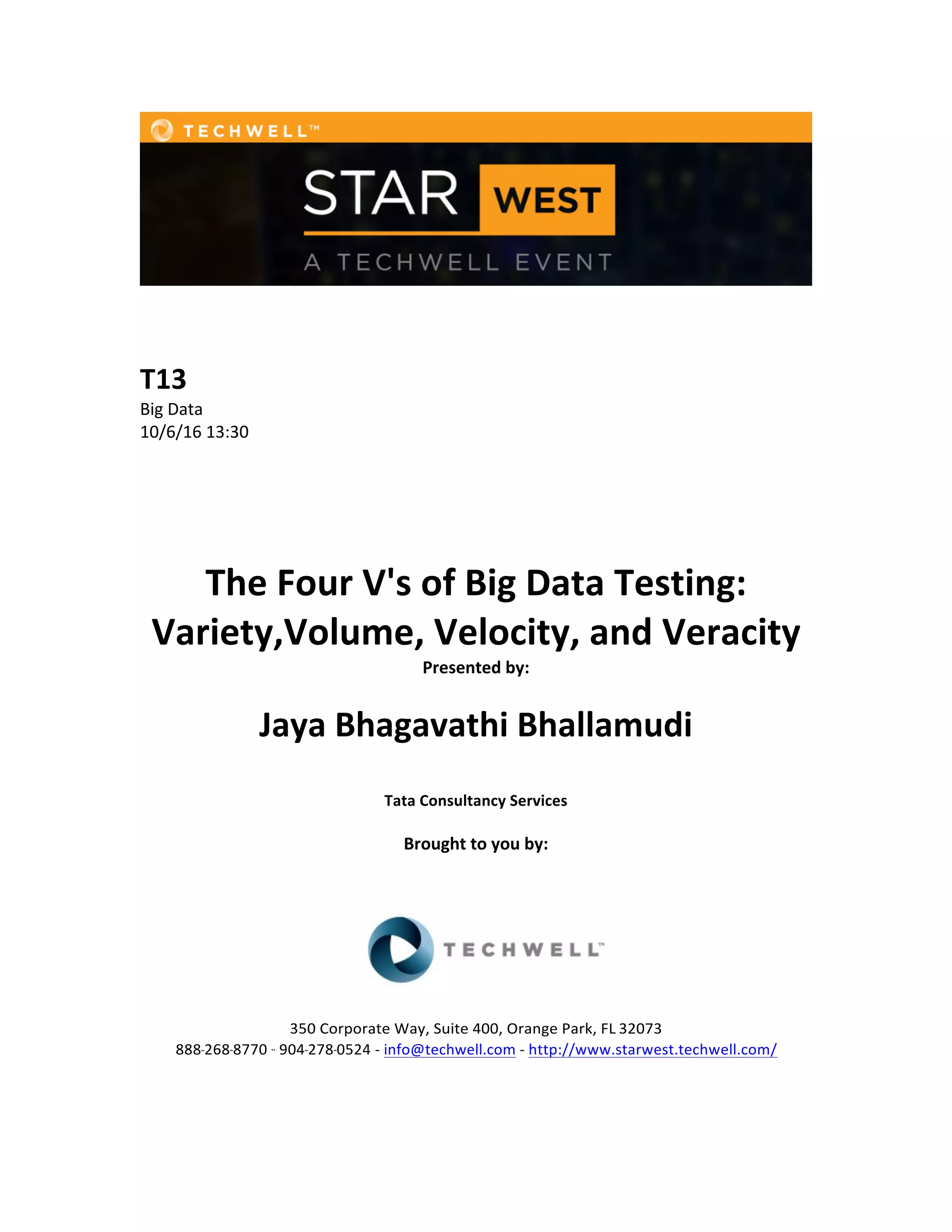 The Four V’s of Big Data Testing: Variety, Volume, Velocity, and ...