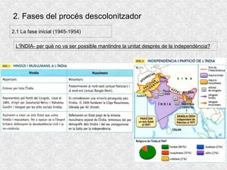 2. Fases del procés descolonitzador
2.1 La fase inicial (1945-1954)
L'ÍNDIA- per què no va ser possible mantindre la unitat després de la independència?
 