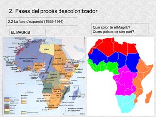 2. Fases del procés descolonitzador
2.2 La fase d'expansió (1955-1964)
EL MAGRIB
Quin color té el Magrib?
Quins països en són part?
 