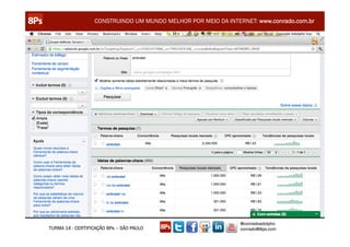 CONSTRUINDO UM MUNDO MELHOR POR MEIO DA INTERNET: www.conrado.com.br




                                                               @conradoadolpho
TURMA 14 - CERTIFICAÇÃO 8Ps – SÃO PAULO                        conrado@8ps.com
 