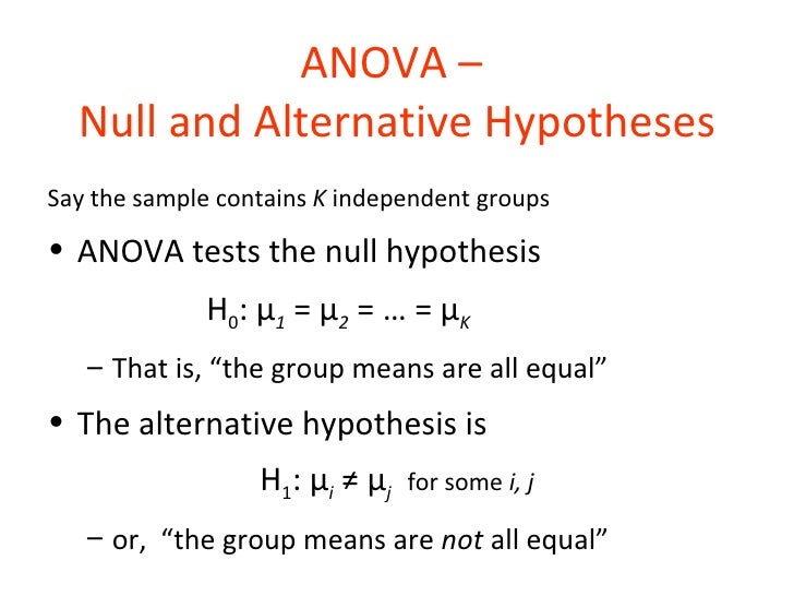 null and alternative hypothesis for anova