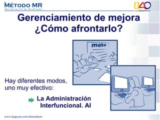 Gerenciamiento de mejora ¿Cómo afrontarlo? Hay diferentes modos,  uno muy efectivo: La Administración Interfuncional. AI 