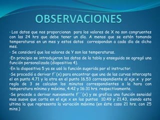 OBSERVACIONESLos datos que nos proporcionan para los valores de X no son congruentes con las 24 hrs que debe tener un día. A menos que se estén tomando temperaturas en un mes y estos datos correspondan a cada día de dicho mes.