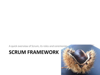 SCRUM FRAMEWORK
A quick overview of Scrum, its roles and ceremonies
 