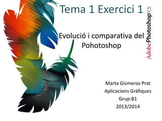 Tema 1 Exercici 1
Evolució i comparativa del
Pohotoshop

Marta Gismeros Prat
Aplicacions Gràfiques
Grup:B1
2013/2014

 