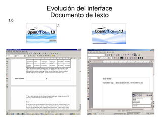 Evolución del interface  Documento de texto  1.0 1.1 