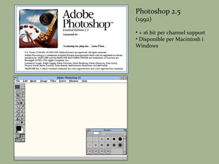 Photoshop 2.5 (1992) + 16 bit per channel support Disponible per Macintosh i Windows 