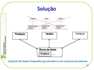 12
Solução
Conjunto de dados integrados que atendem a um conjunto de sistemas
 