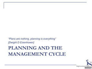 10
PLANNING AND THE
MANAGEMENT CYCLE
“Plans are nothing, planning is everything”
[Dwight D Eisenhower]
 