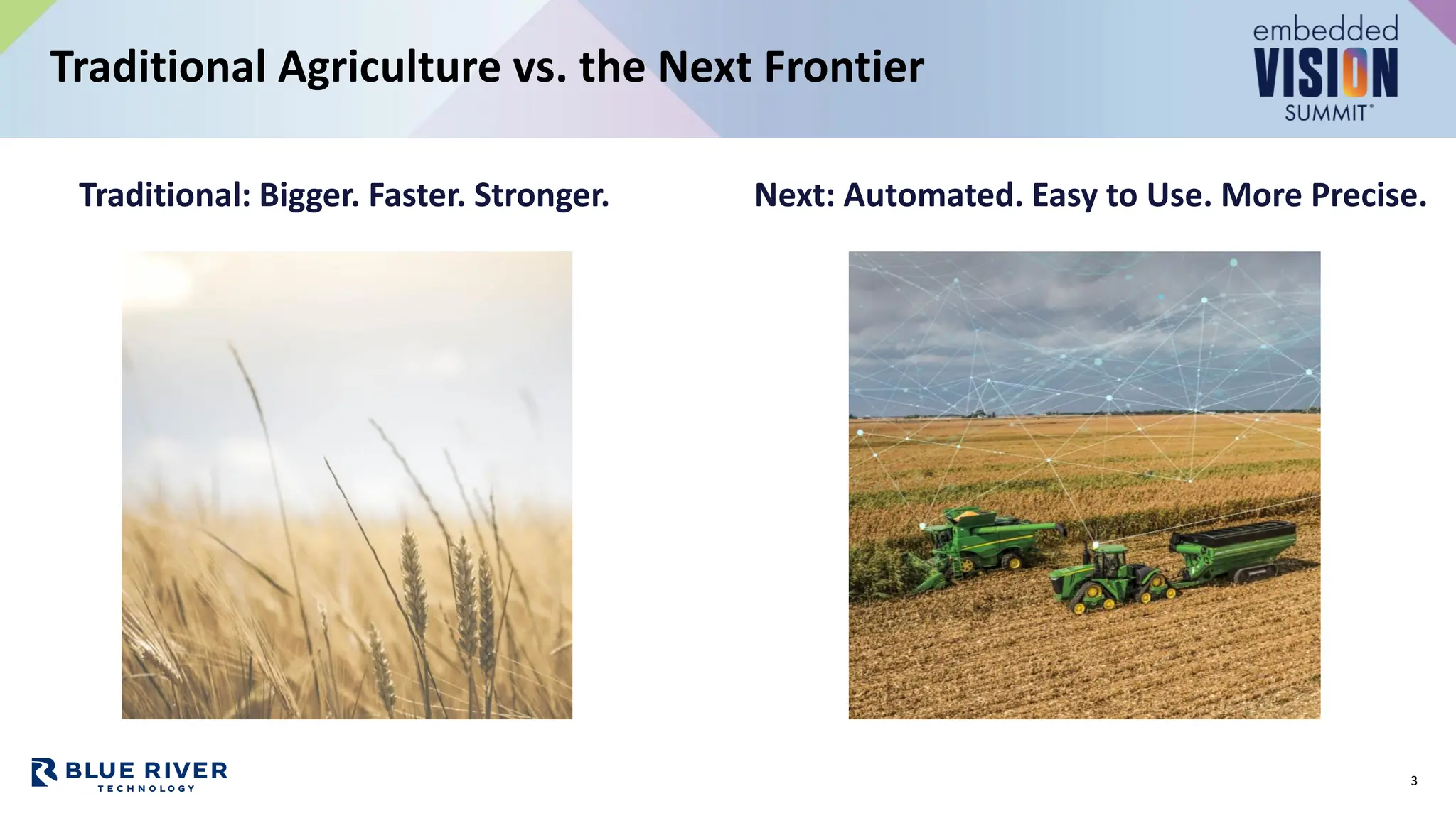 Traditional Agriculture vs. the Next Frontier
3
Traditional: Bigger. Faster. Stronger. Next: Automated. Easy to Use. More Precise.