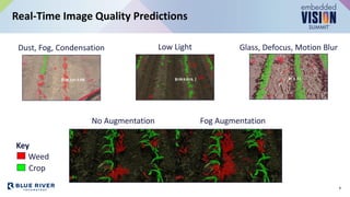 Real-Time Image Quality Predictions
Dust, Fog, Condensation Low Light Glass, Defocus, Motion Blur
No Augmentation Fog Augmentation
Crop
Weed
Key
8
 
