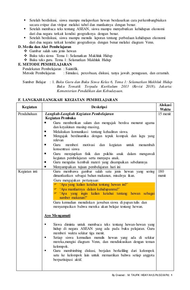 RPP K13 Kelas 6 Tema 2 Revisi 2018