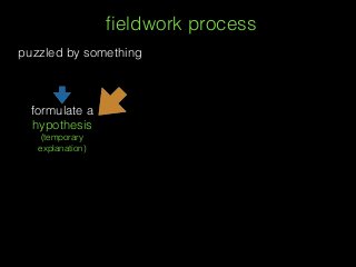 ﬁeldwork process
puzzled by something
formulate a
hypothesis
(temporary
explanation)
 