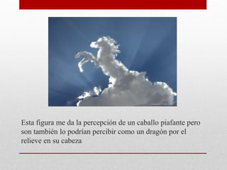 Esta figura me da la percepción de un caballo piafante pero
son también lo podrían percibir como un dragón por el
relieve en su cabeza
 