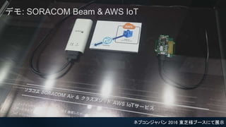 デモ: SORACOM Beam & AWS IoT
ネプコンジャパン 2016 東芝様ブースにて展示
 