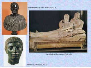 Retrato de Lucio Junio Bruto (300 a.C.)
Sarcófago de los esposos ((530 a.C.)
Retrato de niño (siglo III a.C)
 