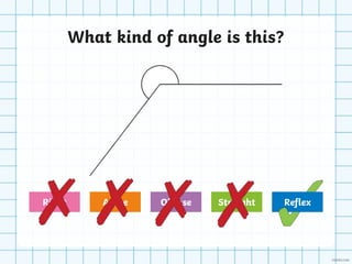 What kind of angle is this?
Acute
Right Obtuse Straight Reflex