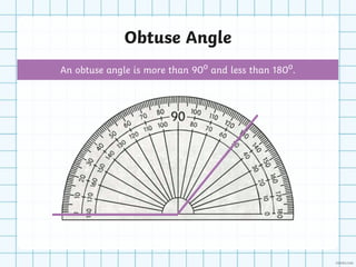 Obtuse Angle
An obtuse angle is more than 90⁰ and less than 180⁰.