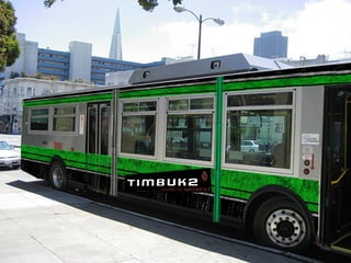 TIMBUK2 BY BUS Guerilla Stunt Understanding our audience as practical daily commuters that require the ability to take the things they need w/ them, we really wanted to demonstrate our commitment to their freedom of movement. For our second stunt, on the day of the race, Timbuk2 will wrap and run  paid  buses for two hours in peak commute times. (1hr in AM and 1hr in PM) 