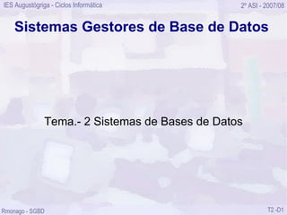 Sistemas Gestores de Base de Datos Tema.- 2 Sistemas de Bases de Datos 