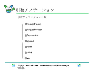 引数アノテーション @RequestParam @RequestHeader @SessionAttr @Upload @Form @Index @Var 引数アノテーション一覧 