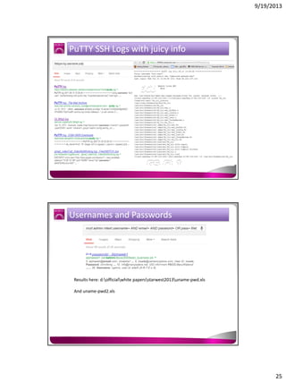 9/19/2013

PuTTY SSH Logs with juicy info

Usernames and Passwords

Results here: d:officialwhite papersstarwest2013uname-pwd.xls
And uname-pwd2.xls

25

 