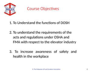 Dosh Function 1.1_Modul_OSHA_and_FMA_english for trainee in osh law in malaysia | PPT